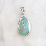 Aqua Chalcedony Drop Silver Pendant