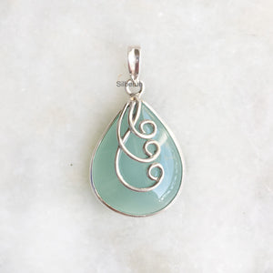 Aqua Chalcedony Drop Silver Pendant