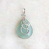 Aqua Chalcedony Drop Silver Pendant