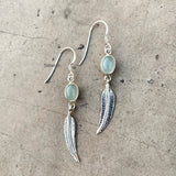 Aqua Chalcedony Feather Silver Earring