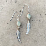 Aqua Chalcedony Feather Silver Earring