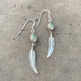 Aqua Chalcedony Feather Silver Earring