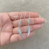 Aqua Chalcedony Feather Silver Earring