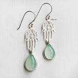 Aqua Chalcedony Hamsa Silver Earring