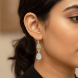925 Silver Aqua Chalcedony Hamsa Earrings Front View