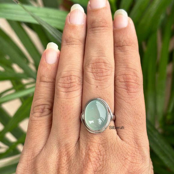Aqua Chalcedony Knot Silver Ring