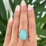 Aqua Chalcedony Leaf Silver Ring