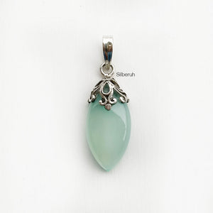 Aqua Chalcedony Marquise Filigree Silver Pendant