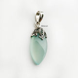 Aqua Chalcedony Marquise Filigree Silver Pendant