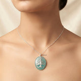 Aqua Chalcedony Silver Tree Pendant