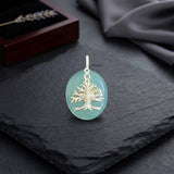 Aqua Chalcedony Silver Tree Pendant