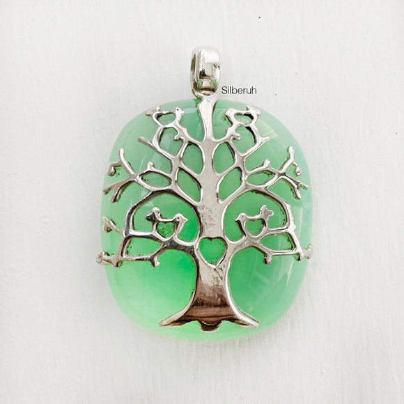 Aqua Chalcedony Tree of Life Silver Pendant