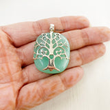 Aqua Chalcedony Tree of Life Silver Pendant
