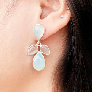 Aqua Chalcedony & Rose Quartz Silver Earring