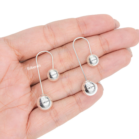 Ball Front & Back Silver Earring