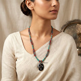 Banded Onyx Silver Threaded Necklace