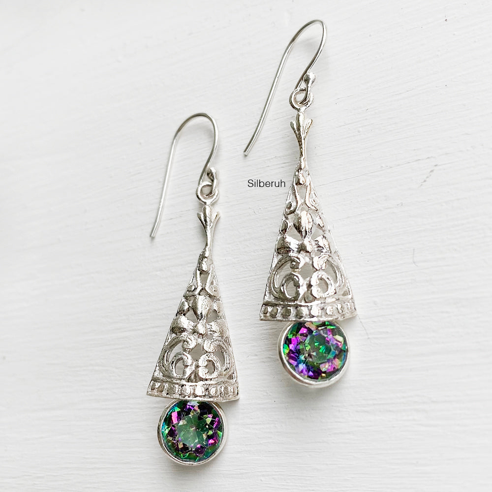 Bell Filigree Mystic Topaz Silver Earring – SILBERUH Solid Sterling silver Mystic Tourmaline Triangle earing main image 0