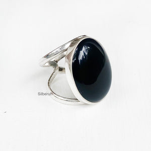Black Onyx Adjustable Silver Ring