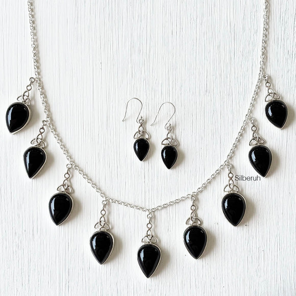 Black Onyx Celtic Silver Necklace & Earring Set