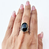 Black Onyx Healing Crystal Ring – Solid Silver Design