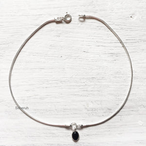 Black Onyx Charm Silver Anklet