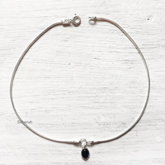 Black Onyx Charm Silver Anklet