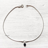 Black Onyx Charm Silver Anklet