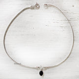 Black Onyx Charm Silver Anklet