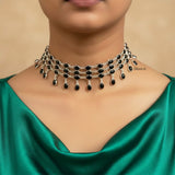 Black Onyx Choker Silver Necklace