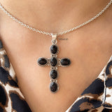 Black Onyx Cross Silver Pendant