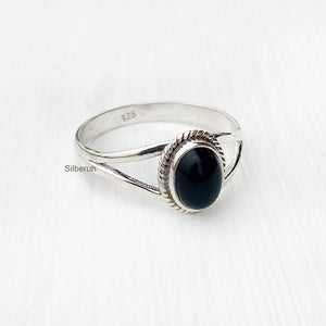 Black Onyx Dainty Silver Ring