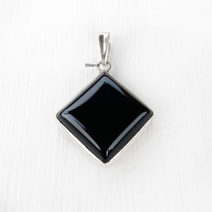 Black Onyx Diamond Silver Pendant