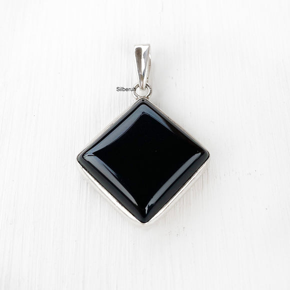 Black Onyx Diamond Silver Pendant