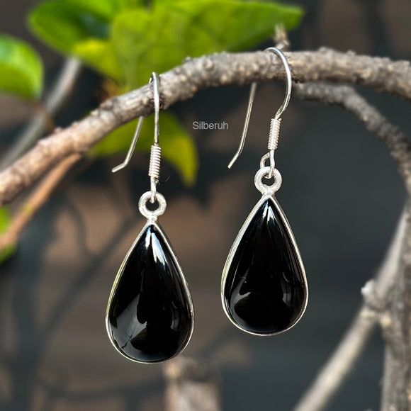 Black Onyx Drop Silver Earring