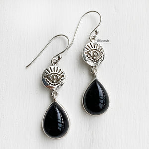 Black Onyx Evil Eye Silver Earring