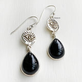 Black Onyx Evil Eye Silver Earring