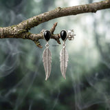 Handcrafted 925 sterling silver Black Onyx feather earrings