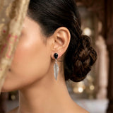 Feather charm earrings with Black Onyx gemstones and silver studs