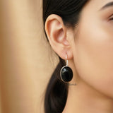 Black Onyx Fixed Hook Silver Earring