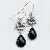 Black Onyx Flower Silver Earring