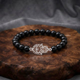 Natural Black Onyx Hamsa bracelet in 925 sterling silver