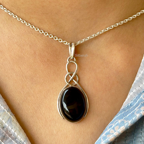 Black Onyx Knot Silver Pendant