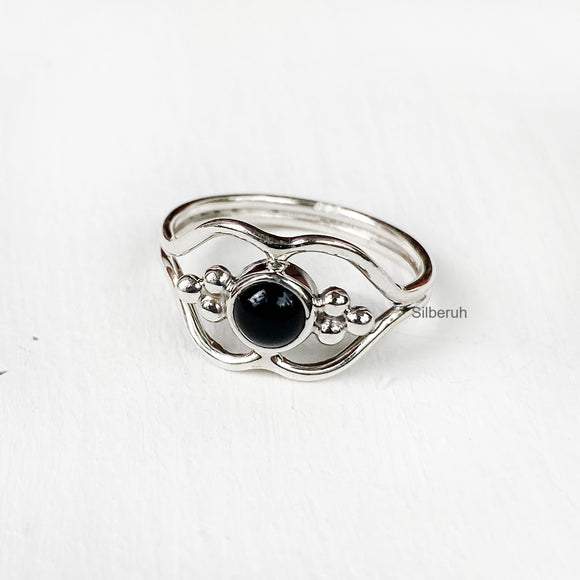 Black Onyx Lip Silver Ring