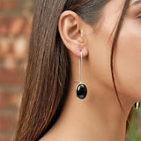 long hook black onyx earrings 925 sterling silver