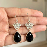 Black Onyx lotus 925 silver earrings – spiritual jewellery