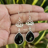 Black Onyx Lotus Silver Earring