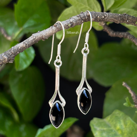Black Onyx Marquise Silver Earring