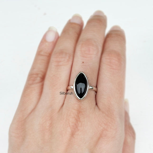 Black Onyx Marquise Silver Ring