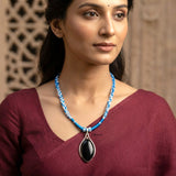 Black Onyx Marquise Silver Threaded Necklace