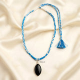 Black Onyx Marquise Silver Threaded Necklace